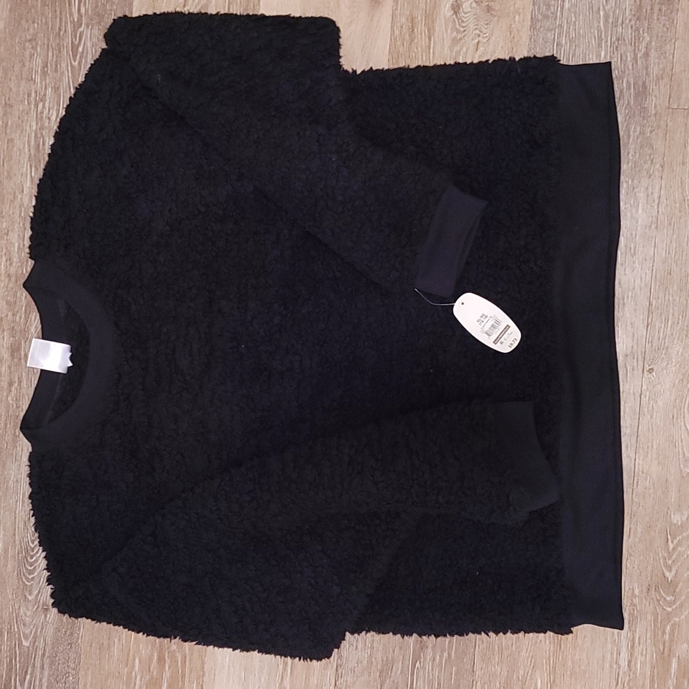 Secret Treasure Women's Long Sleeve Black Fleece Pajamas Top Size XL 16/18 NWT